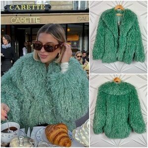 ✨ FREE PEOPLE Stargazer Fur Jacket In Mountain Green Size XS to Small